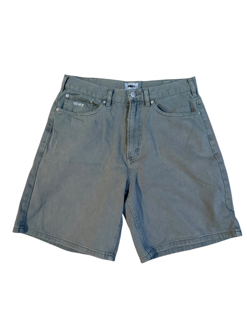 Obey BigWig Baggy Denim Shorts Sage Green Size 30